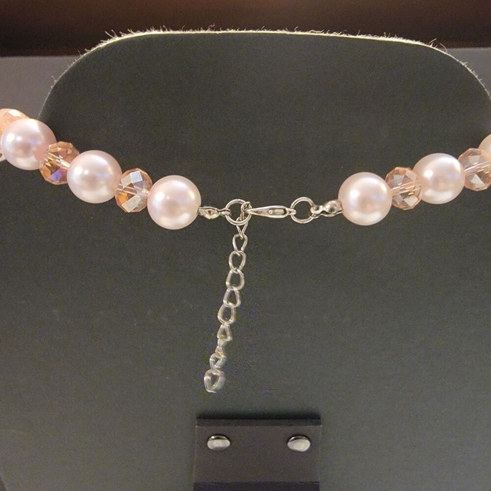 Faux Pearl (Pale Pink / Blush) With Light Pink Fauceted Glass Bead Necklace - Picture 5 of 5